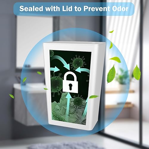 Miniatura 6 de Paquete de 3 cubos de basura pequeños para baño con tapa, papelera delgada de 10 litros/2.6 galones con tapa desplegable para dormitorio, oficina,