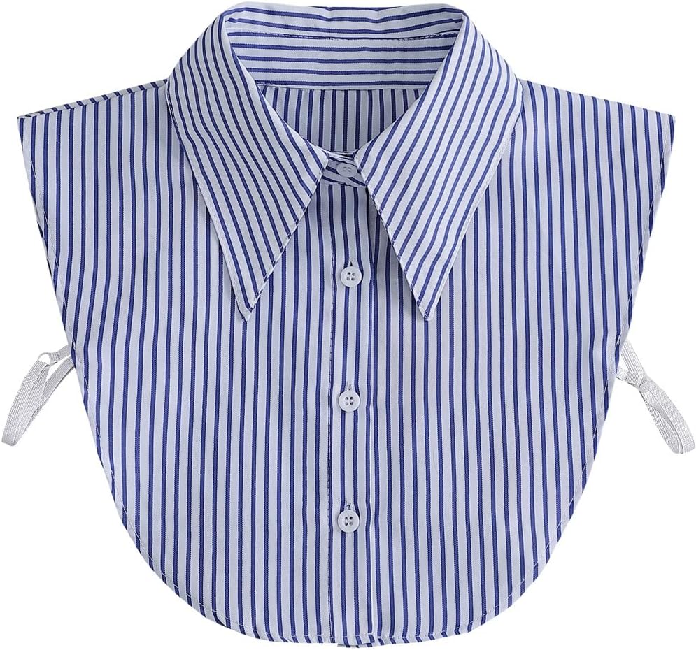 Shinywear Striped Detachable Dickey Collar Blouse for Women, Lapel Fake Half Shirts Faux False Collar for Girls Favors