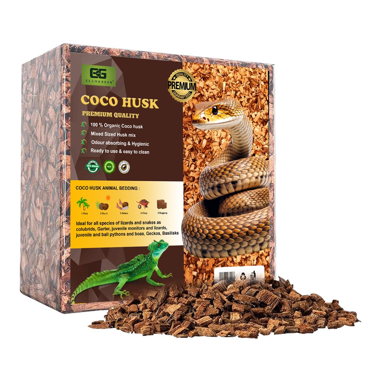 Elamgreen Coco Husk Reptile Substrate | Natural Bedding for Snakes & Lizards (1kg)-picture-15