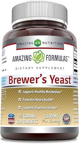 Amazing Nutrition Brewers - Tabletas de levadura - Suplemento de 75 cápsulas de grano de 500 mg - Apoya la regularidad promueve la salud cardíaca