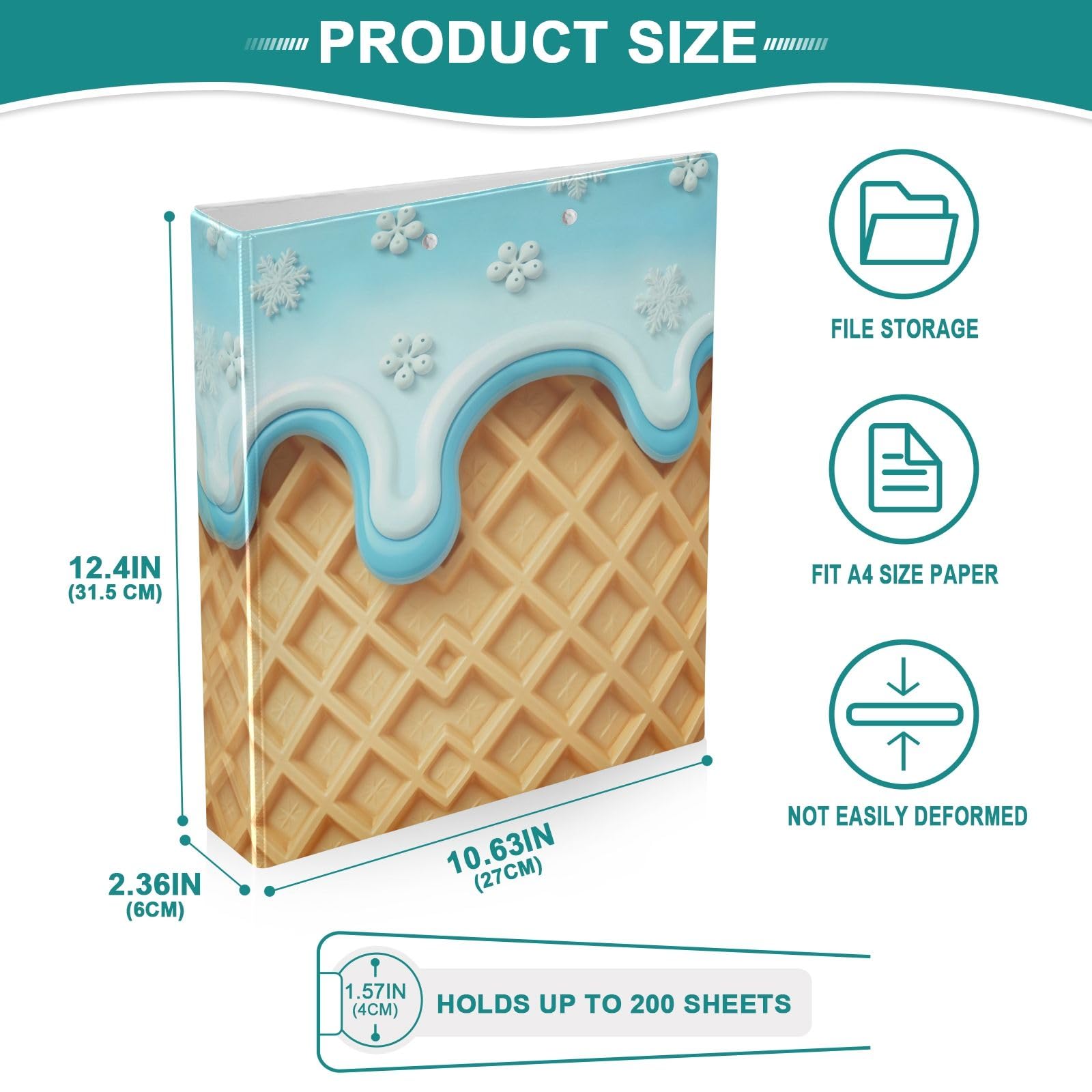 Raccoglitore a 3 anelli blu gelato 3,8 cm anelli rotondi contiene 200 fogli, 3 raccoglitori ad anelli con clip in metallo antiscivolo