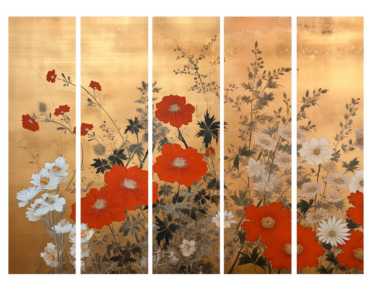 murando - Paravent Décoratif Intérieur à Deux Côtés, Fleurs, 225x172 cm