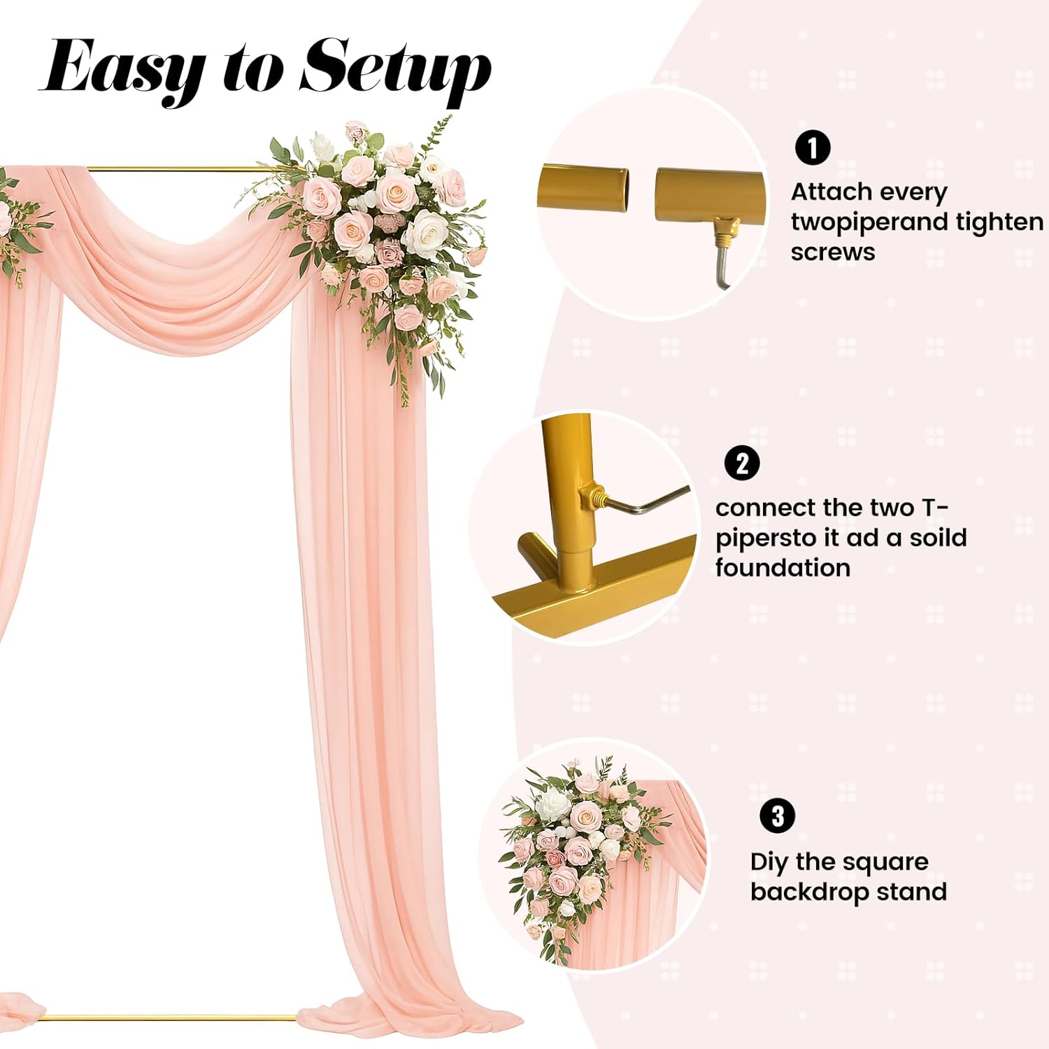 Metal Wedding Arch Backdrop Stand 6.6x3.3 FT Gold Square Balloon Arch Frame for Ceremony Party Birthday Bridal Baby Shower Anniversary Arbor Balloon Decoration