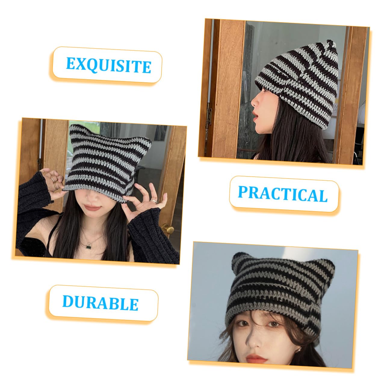 3 Piezas Gorro De Punto Sombrero De Damas Sombrero Informal Gorro Cálido Térmico Transpirable s De Mujer Gorras Accesorios De Mujer Gato Black Acrílico