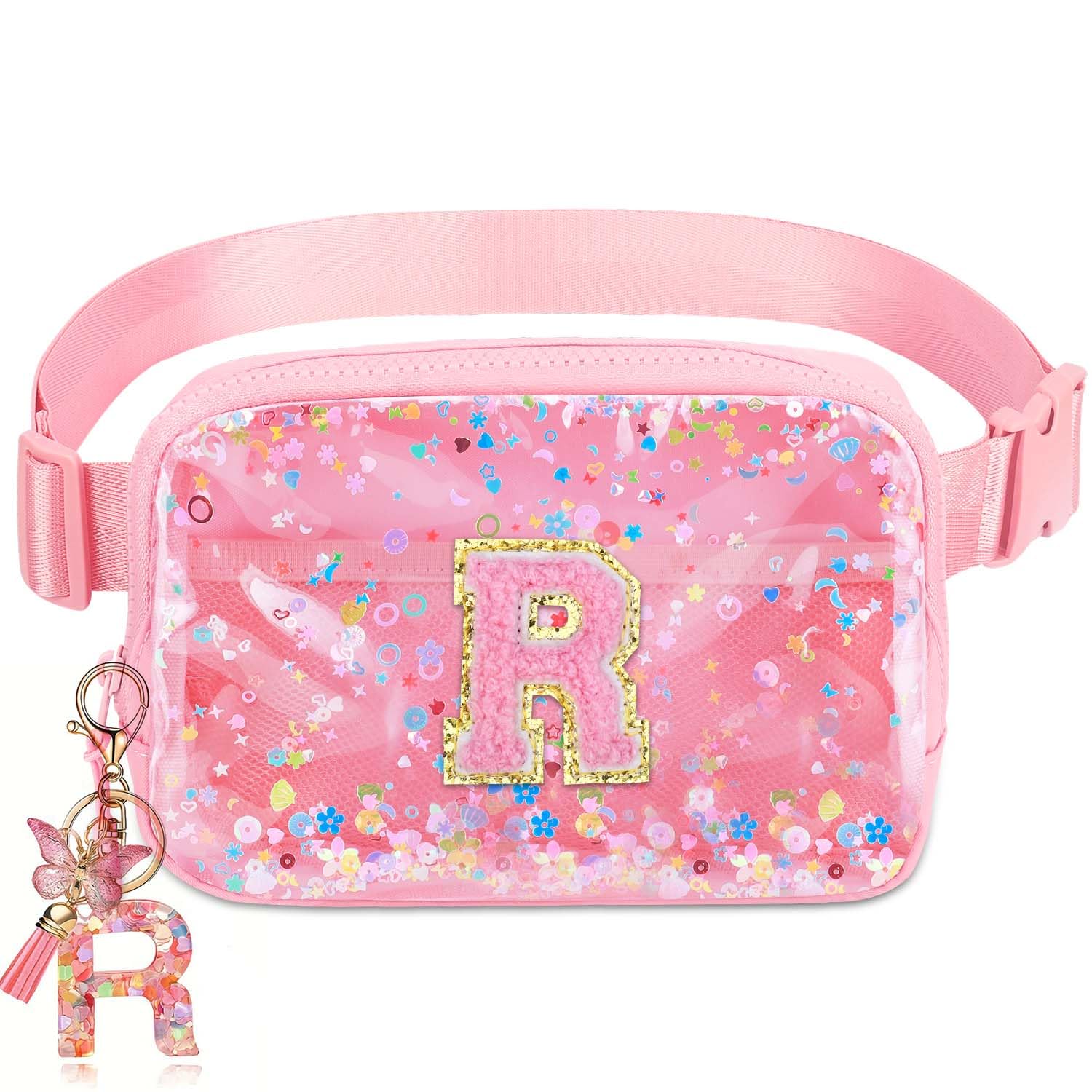 Initial Fanny Pack for Girls - Belt Bag for Teens Kid Teen Girl Kid Birthday Gift Pink R