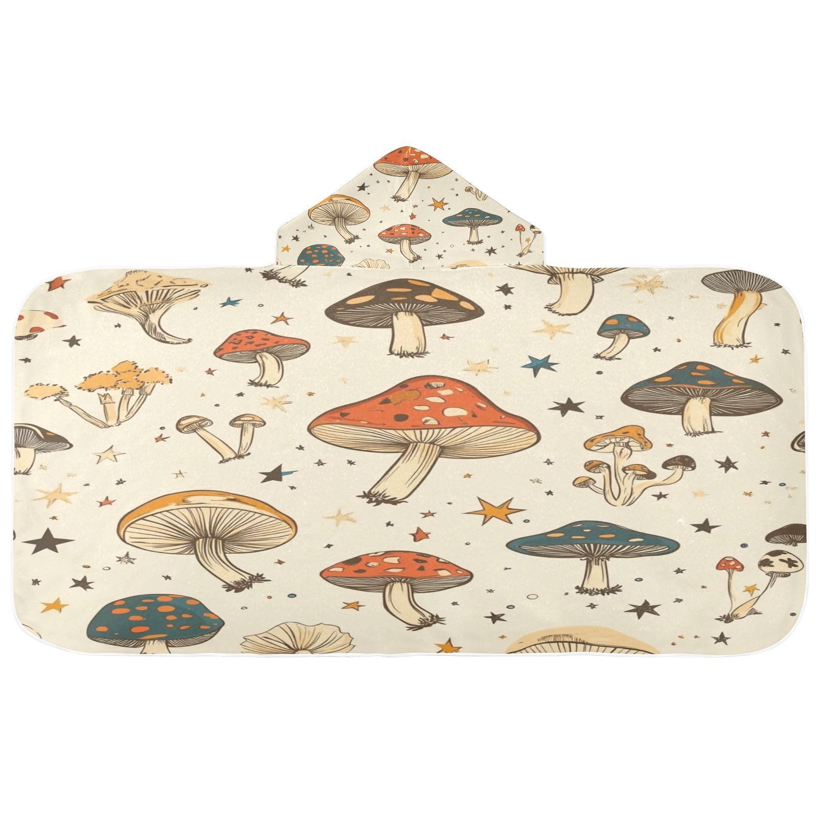 Kigai Mushroom Hooded Beach Towel for Kids Soft Absorbent Quick Dry Bath Towel with Hood Lightweight Toddler Shower Pool Bath Wrap for Boys Girls