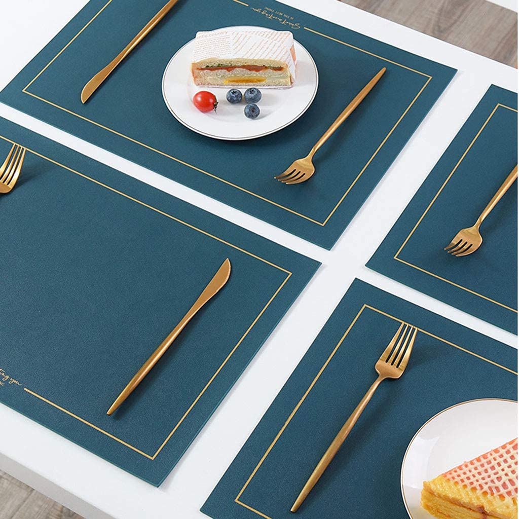 Decoración de mesa, manteles individuales, juego de 4 manteles individuales de piel sintética para cocina y comedor, impermeables y resistentes al aceite, con aislamiento térmico y anti-quemadura