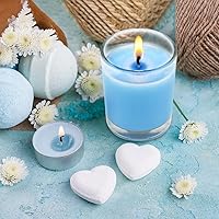 Vista 3 de Juego de 20 velas votivas azul bebé de vidrio transparente rellenas de cera de soja sin aroma para el hogar, spa, bodas, vacaciones, baby shower