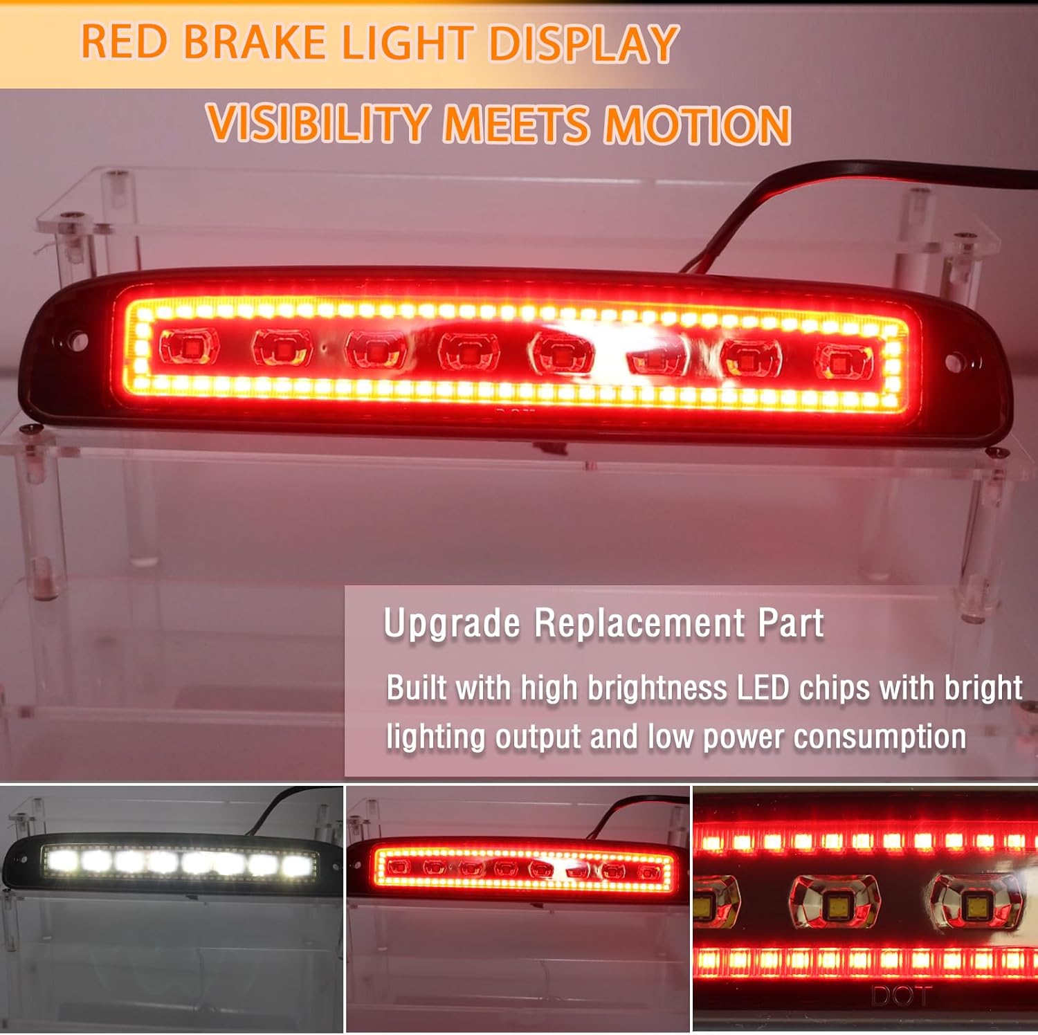 Smoked Lens LED 3rd Third Brake Light Replacement for Dodge Dakota 1997-2011,Roof Cargo Light Center High Mount Stop Lamp Smoked Lens