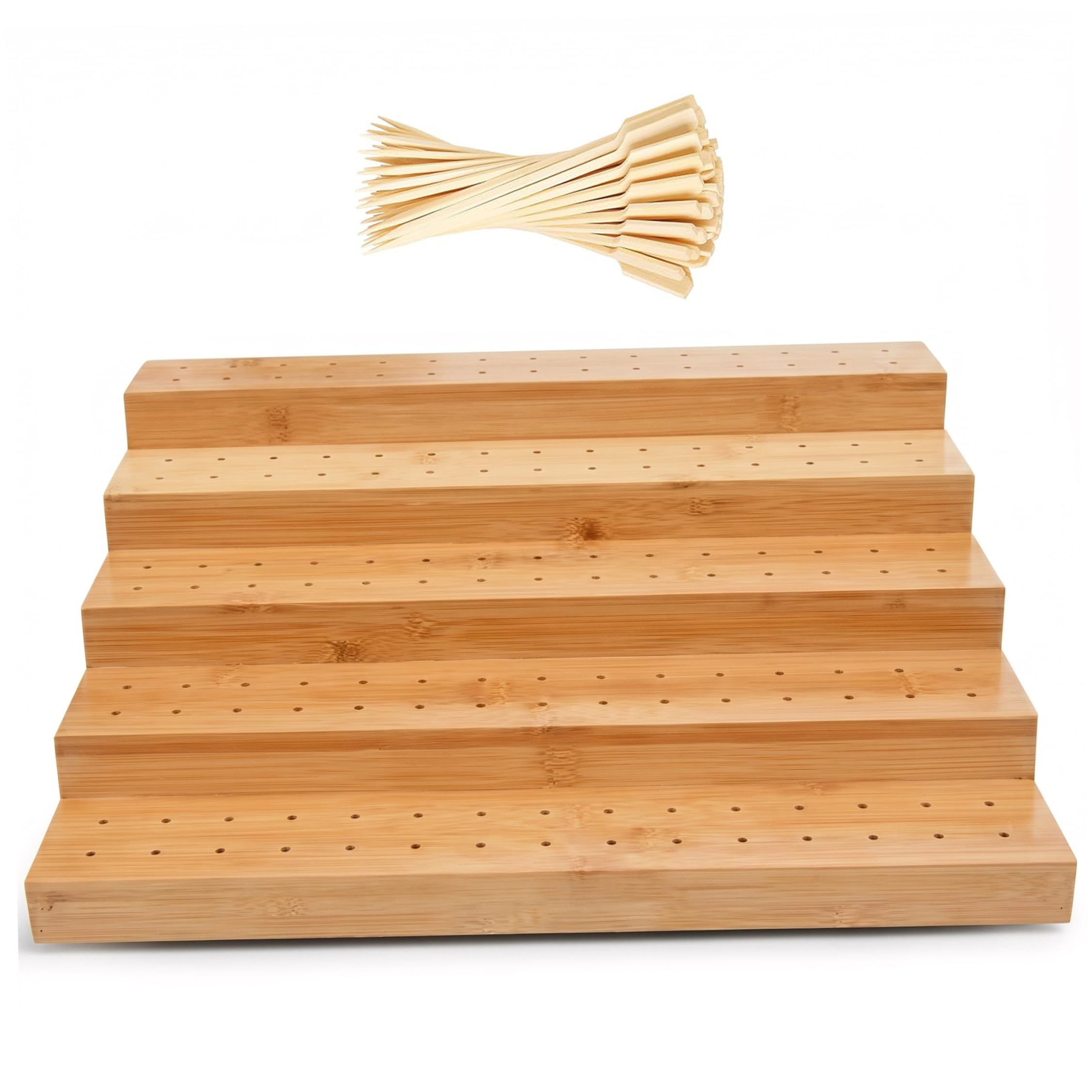 Xoeryoy Skewer Holder Food Display, 5-tier Food Stands For Display Party with 100 Bamboo Skewers, Bamboo Skewer Holder 13.78×11.81×4.72inch