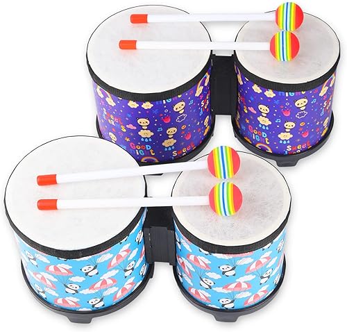 Miniatura 5 de Bongo Floor Tom Drums Set para niños Instrumento de música de percusión para niños con 2 mazos  Preescolar Montessori Floor Baby Drum (azul 5 a 6