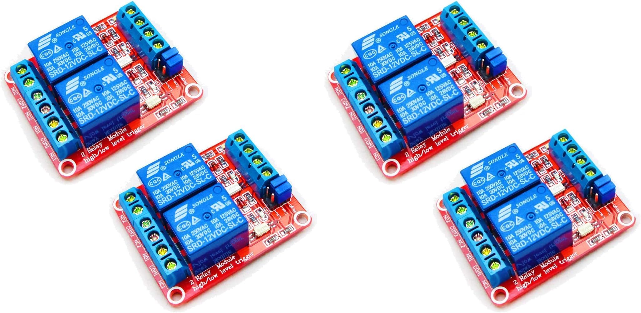 2pcs DC 12V 2 Channel Relay Module with Isolated Optocoupler High and Low Level H/L Level Trigger Module Triggered by DC 12V (Pack of 2)