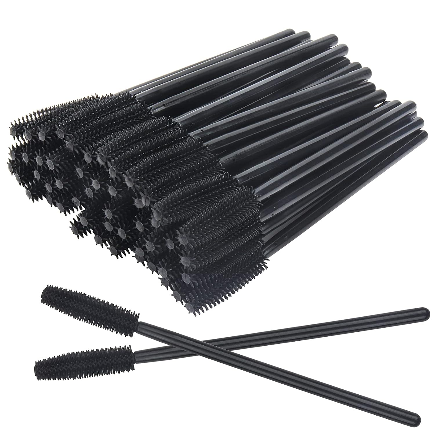 MyAoKuE-UP 100pcs Silicone Mascara Wands Disposable Eyelash Brushes Wand for Extension Makeup Brush Tool Bulk All Black