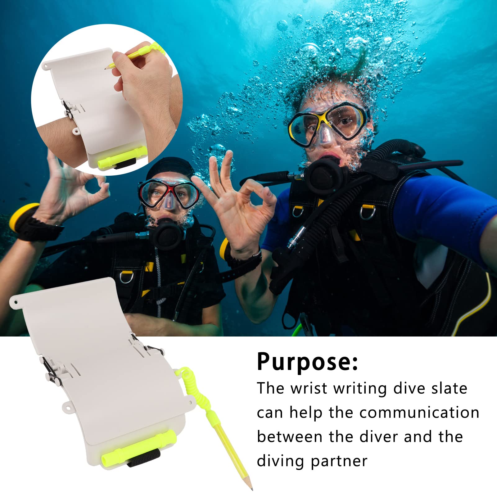 Pilipane Wrist Writing Dive Slate, Underwater Writing Slate, 3 Panels Professional Wrist Writing Dive Slate with Pencil Underwater (No Luminous)