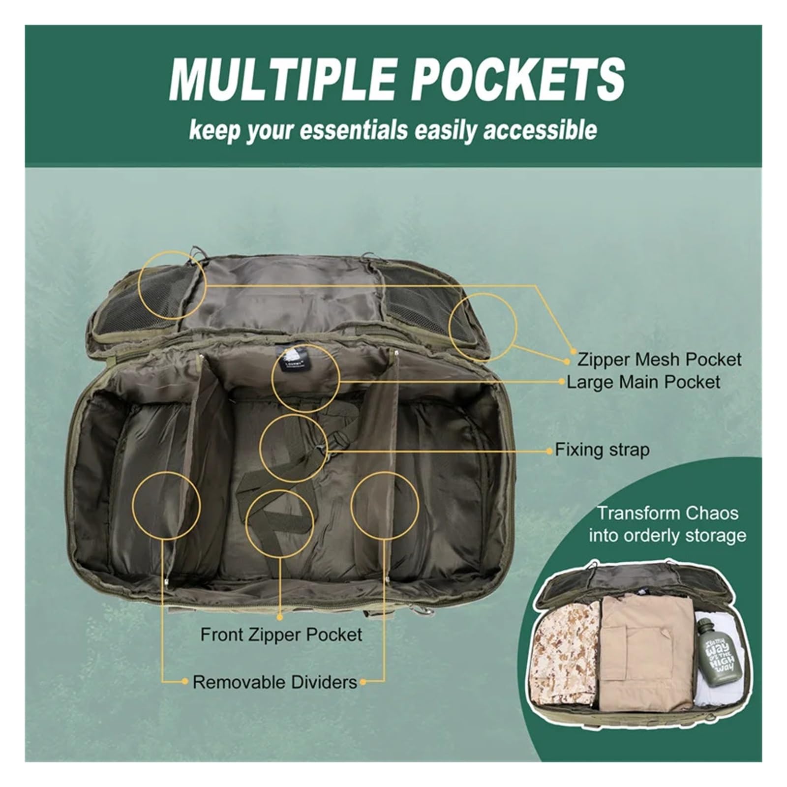 Mochila Táctica, Bolsa De Almacenamiento Al Aire Libre Molle De 45L 80L