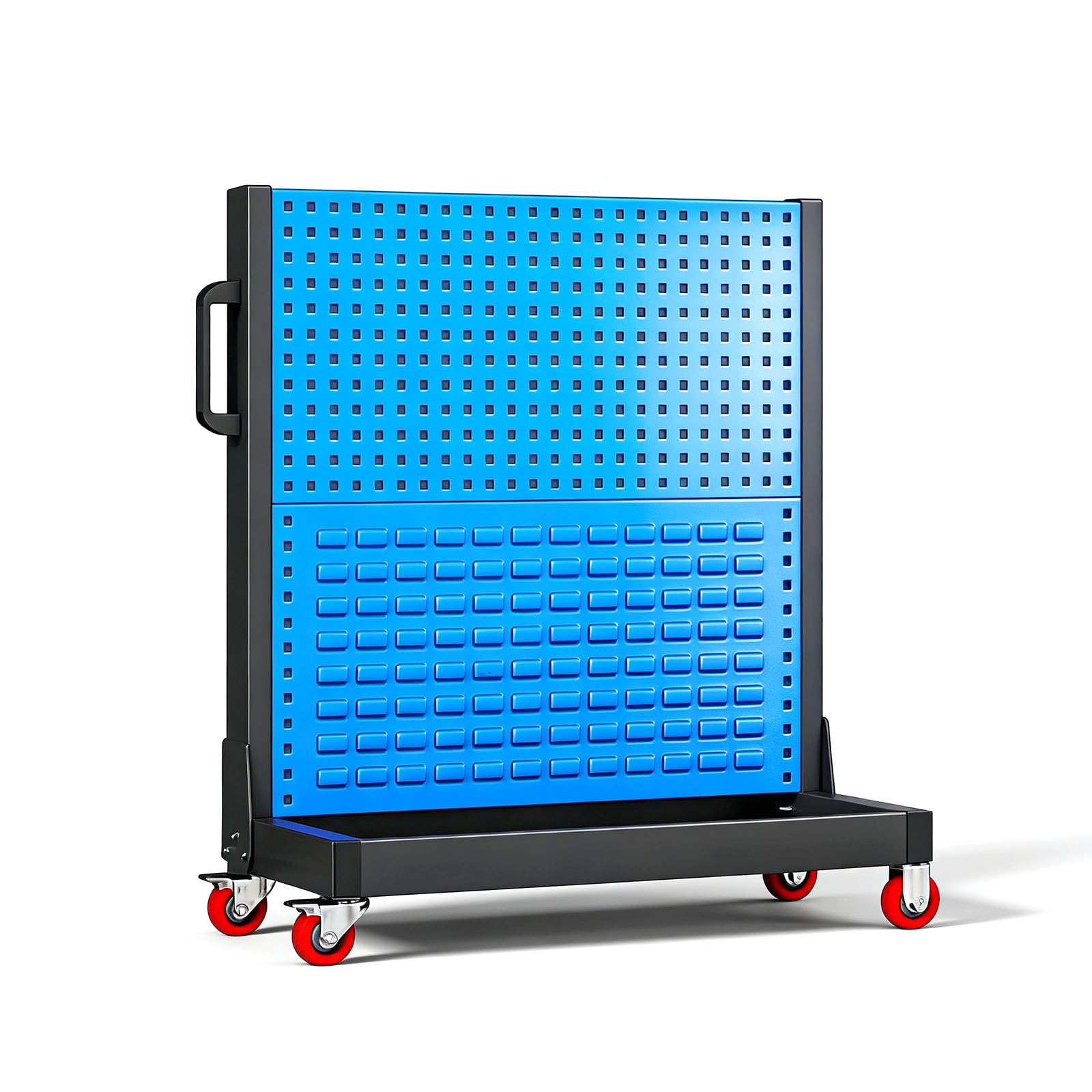 YXYLJOZ Heavy Duty Adjustable Garage Storage Rack, Pegboard Tool Organizer with Locking Casters, Steel Shelving for Workshop, Garage & Warehouse Organization (2Tier)