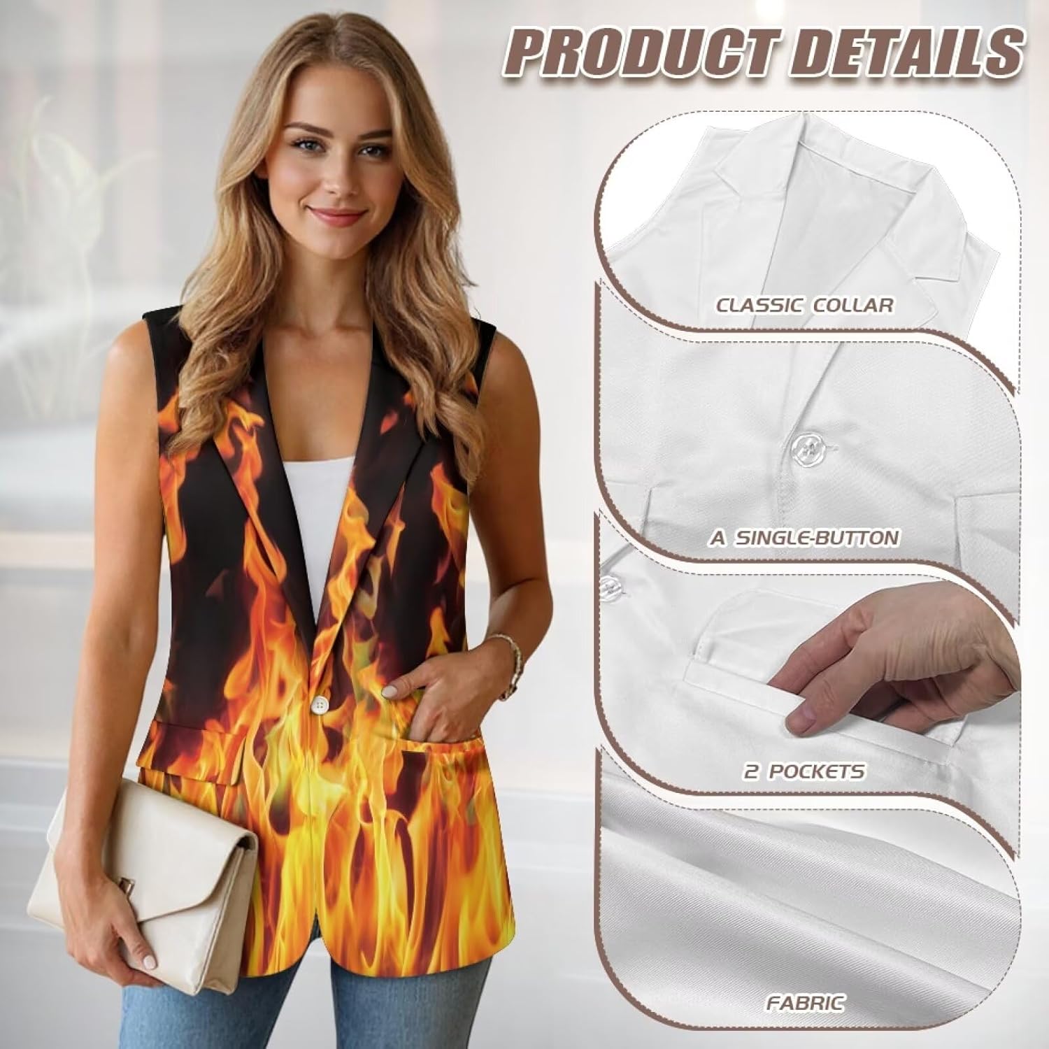 Women's Sleeveless Blazer Vest Casual Open Front Single Button Suit Jacket Work Office Suit Vests Tops with Pockets