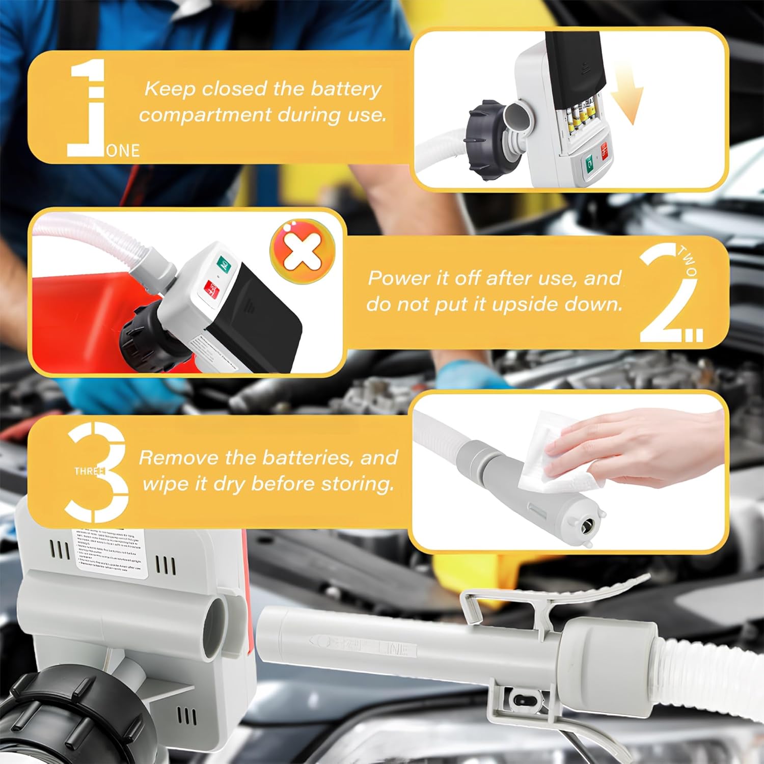 Automatic Fuel Transfer Pump, Portable Auto Shut-off Cordless Fuel Transfer Pump, 3.2 GPM, 51” Hose, 4 Can Adapters for Oil Gasoline Kerosene Diesel Fuel Cans, USB or Battery Powered