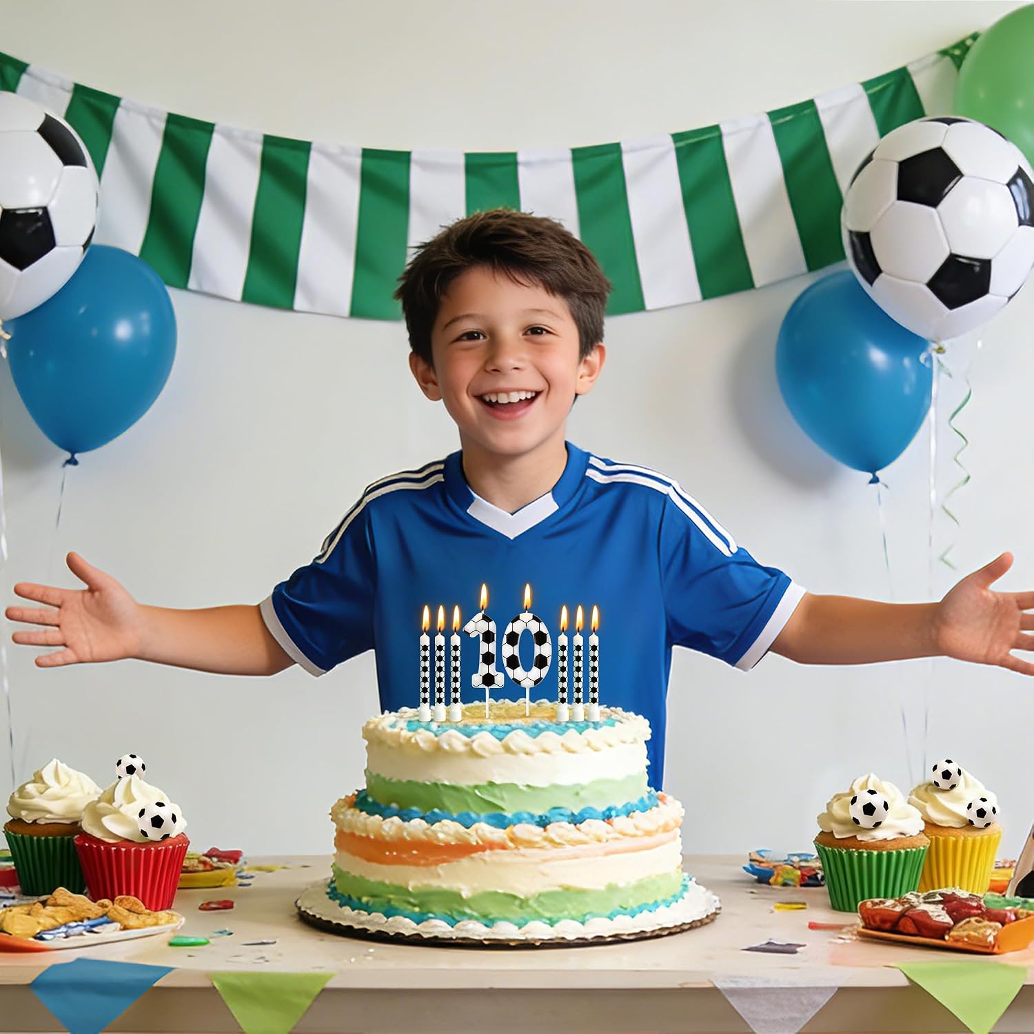 10th Soccer Birthday Candles, 18 Pcs Soccer Themed Birthday Decorations
