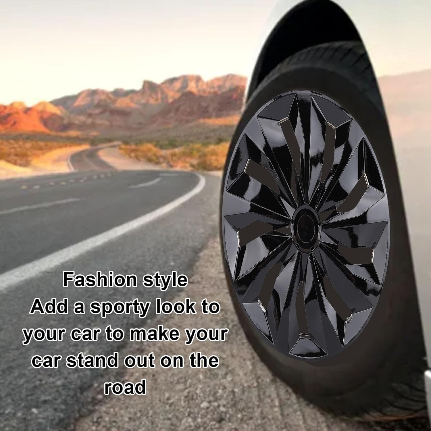 POCREATION 14in Hubcaps, 4 Pcs, ABS Material, Universal Fit R14 Wheel Rim Covers, Black, for Most Cars Truck SUV