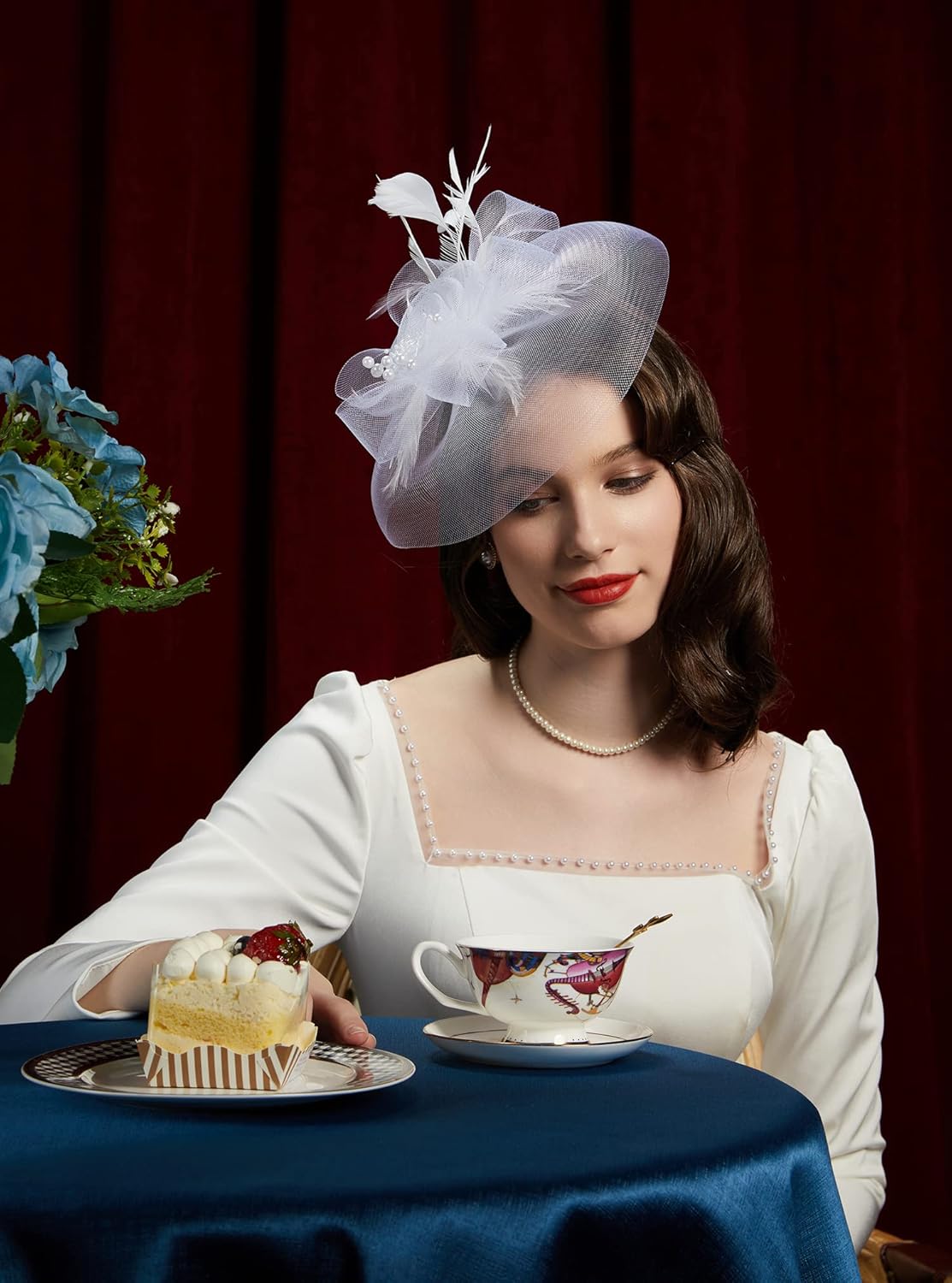 Cizoe Tea Party Fascinator Hats for Womens 50s Headwear with Veil Flower Cocktail Wedding Church Derby Hat - Image 3