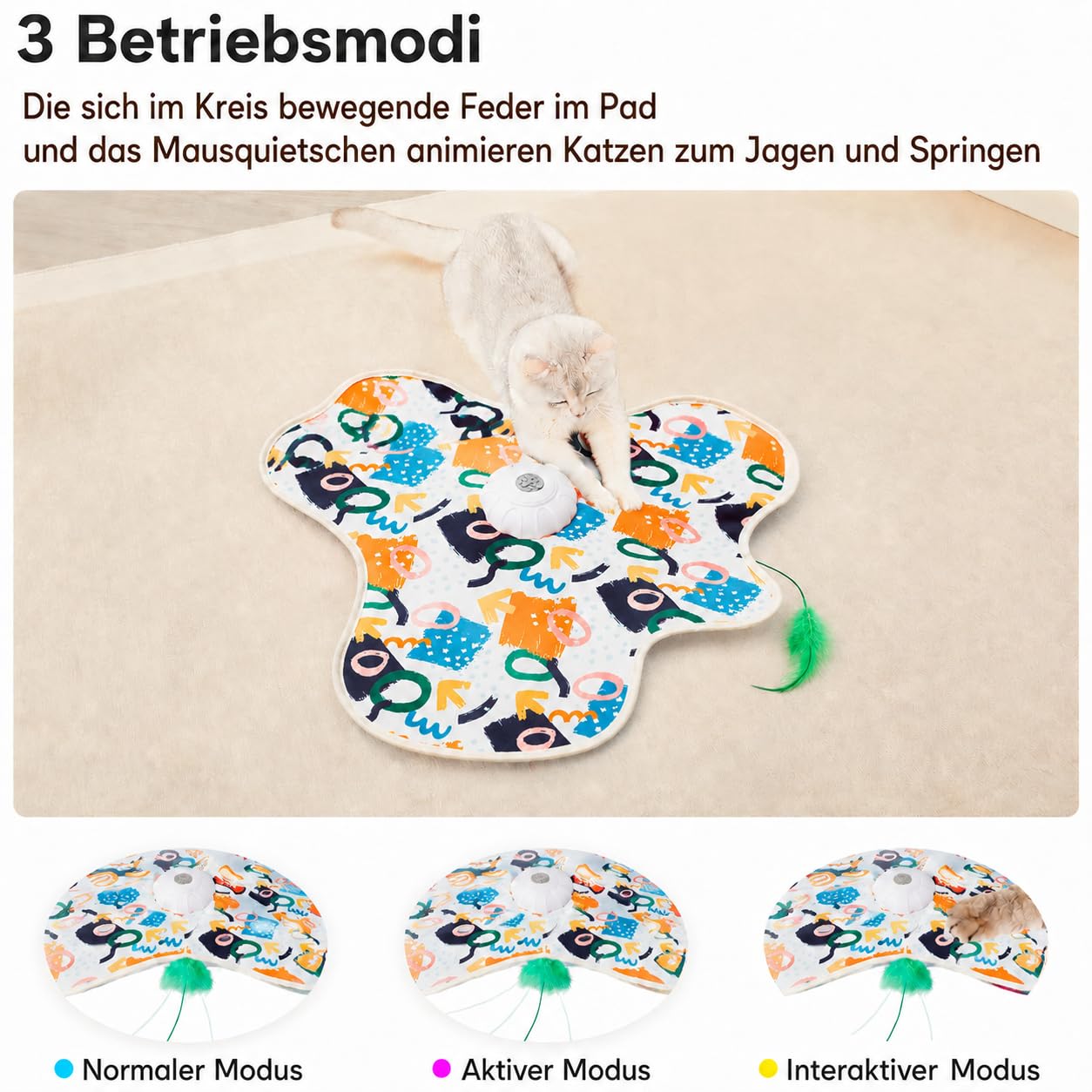 Katzenspielzeug Selbstbeschäftigung,Interaktives Katzenspielzeug Selbstbeschäftigung,Intelligenzspielzeug für Katzen mit Abnehmbaren Federn,Beweglicher Feder Quietschender Maus Wohnungskatzen