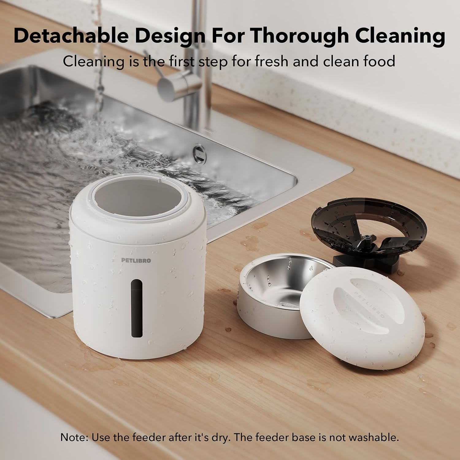 Detachable parts of the pet feeder for cleaning