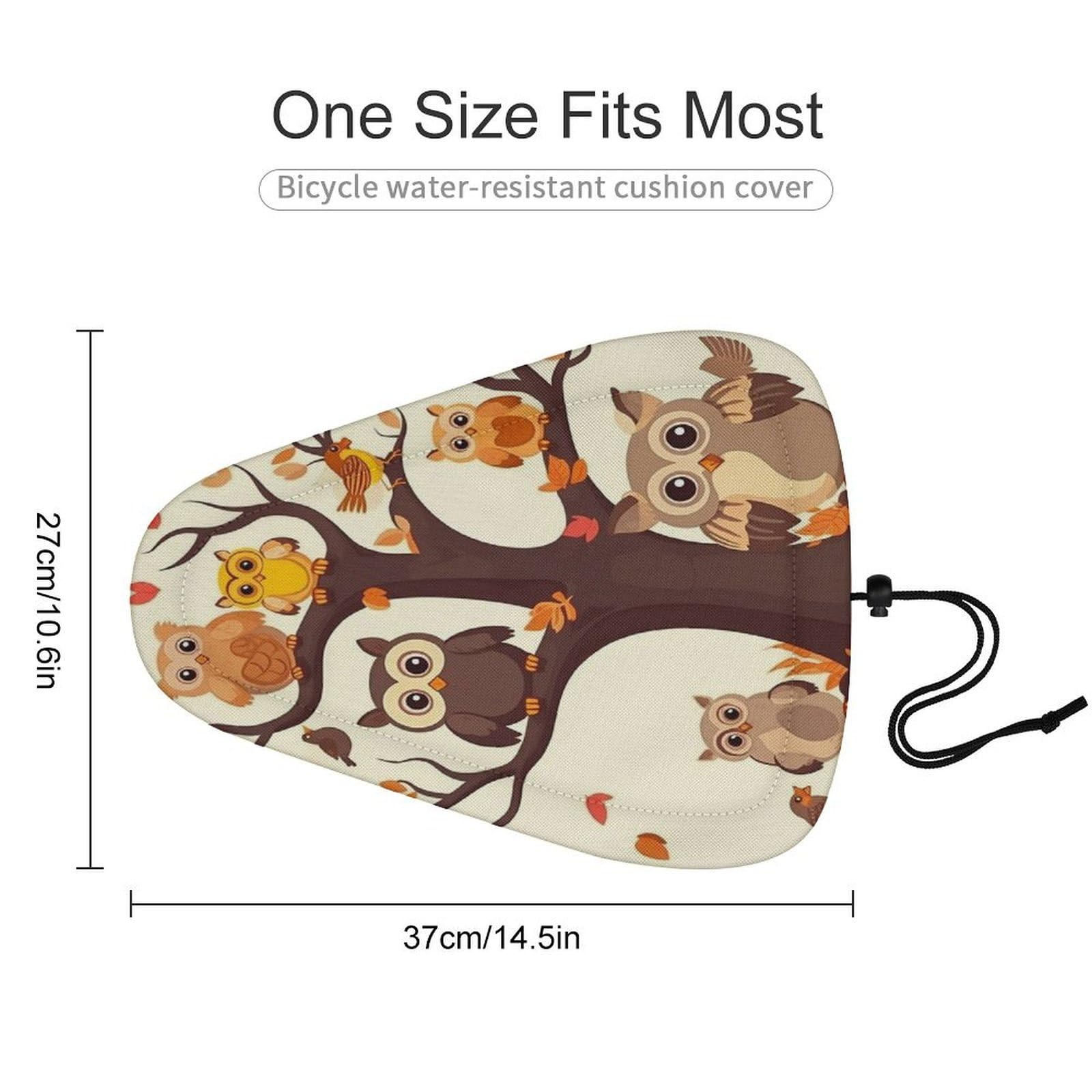 Cartoon Owl on Tree Bike Seat Cover Water-Repellent Exercise Bike Seat Cushion Bicycle Saddle Cover with Drawstring Rain Snow Dust Covers for City Mountain Road Biking