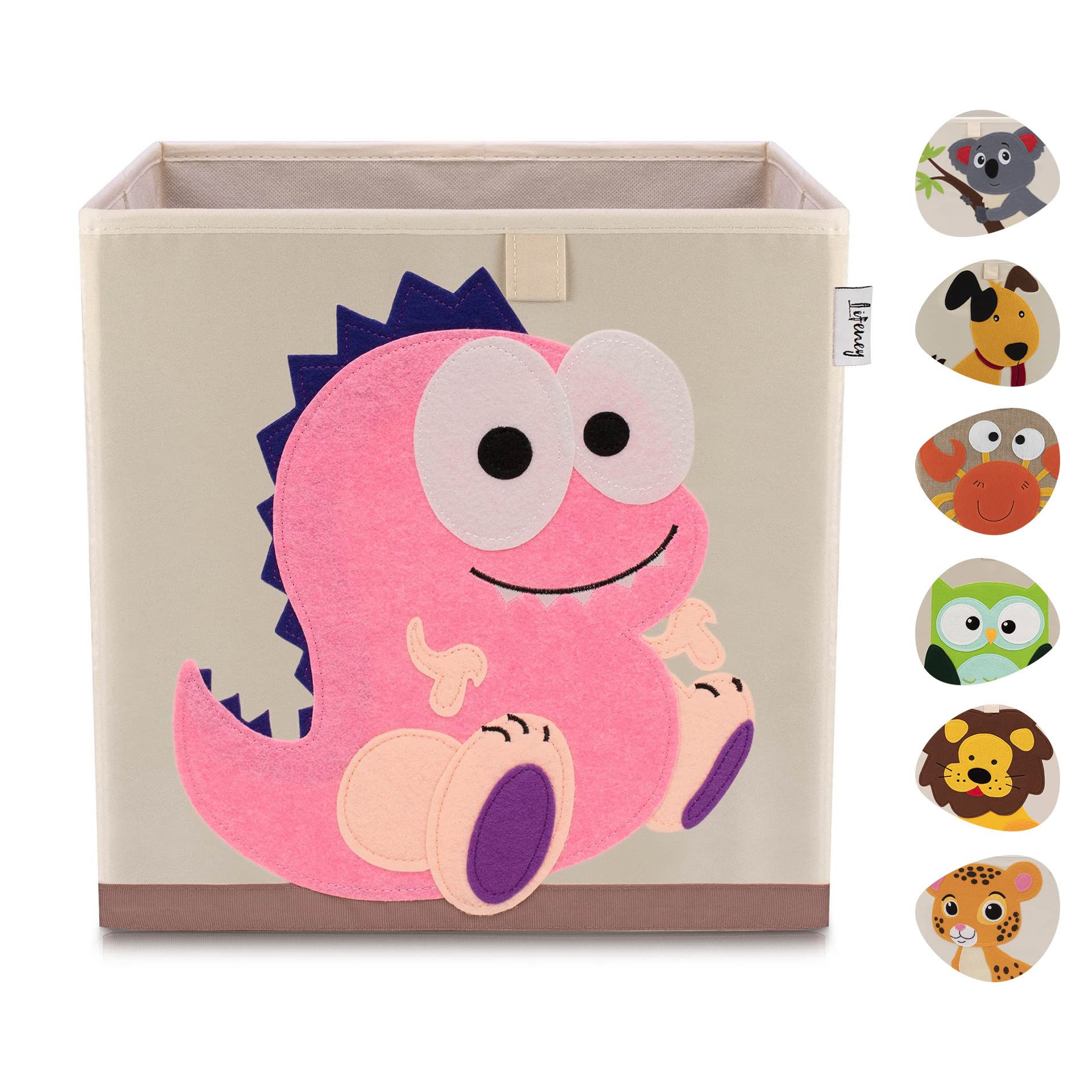 LIFENEY Aufbewahrungsbox Kinder mit Dinosaurier Motiv I Spielzeugbox mit Tiermotiv passend für Würfelregale I Ordnungsbox für das Kinderzimmer I Aufbewahrungskorb Kinder