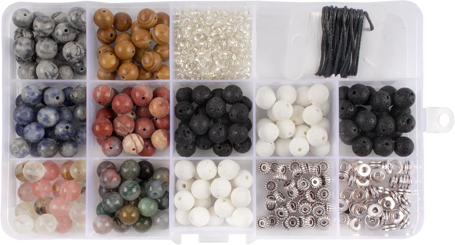 BambooMN JubileeYarn Bead Kit - Assortment 214, Earth Tone Stone, Lava, Glass, and Alloy Beads - 600pcs