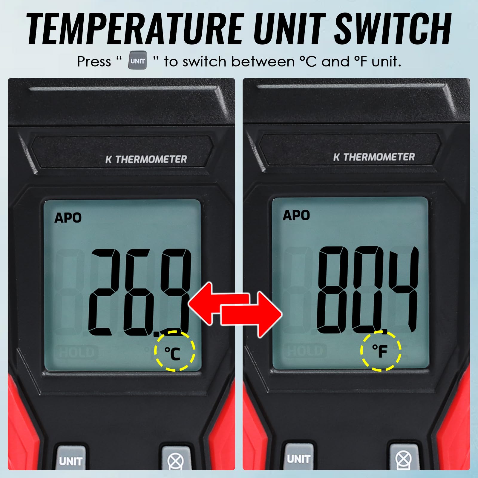 Termometro digitale tipo K 2 sonde termocoppia 2 pinze temperatura industriale monocanale -328°F a 2500°F display LCD retroilluminato Max/Min mantenimento dati