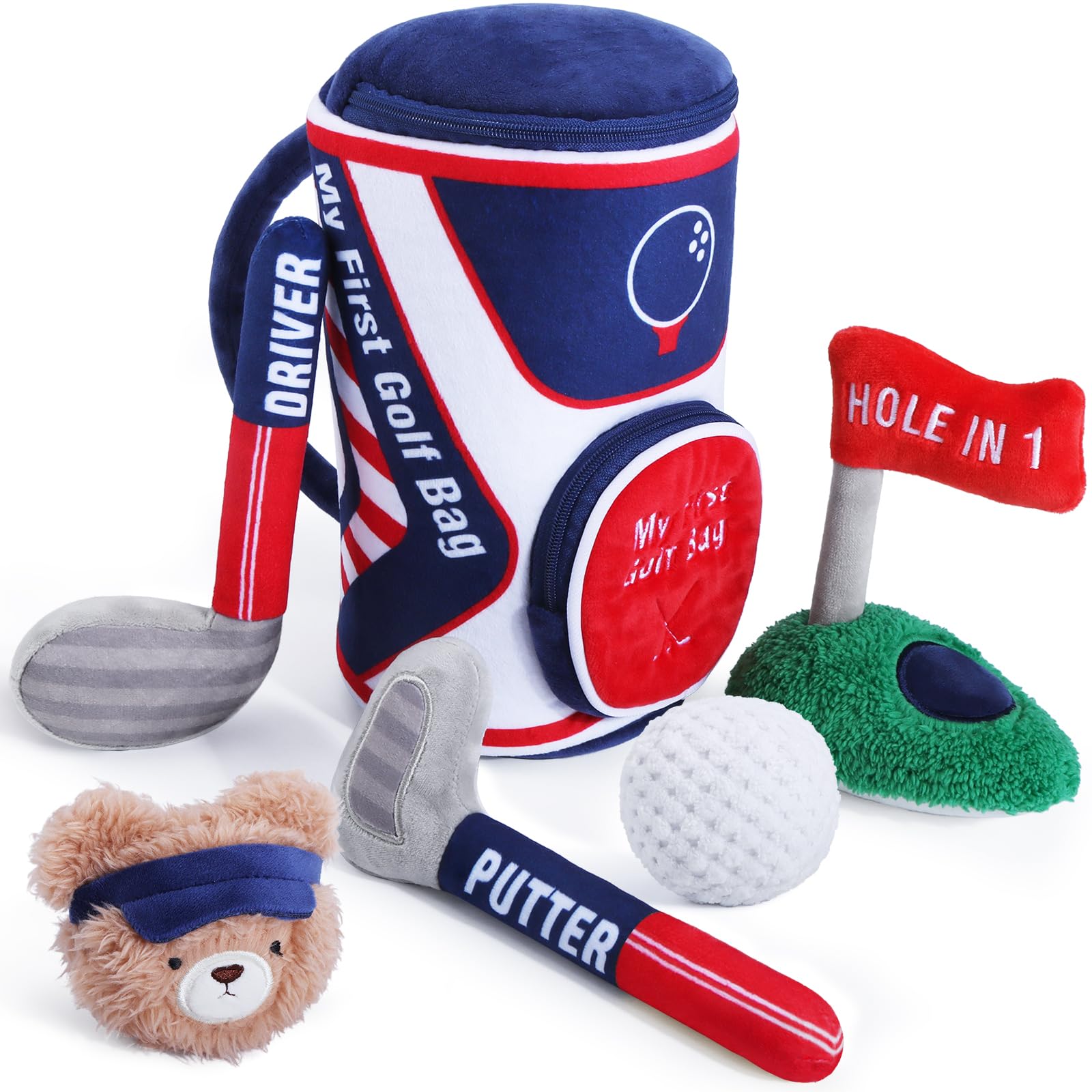 Photo 1 of teytoy My First Baby Golf Bag Gift Set, 6 Pcs Baby Golf Toy Sensory Play Set with Plush Club, Ball, Bag, Bear, Fun Birthday Gift for Babies Infants Toddlers