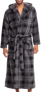 Men's Soft Plush Fleece Hooded Bathrobe, Full Length Long Warm Lounge Robe with Hood