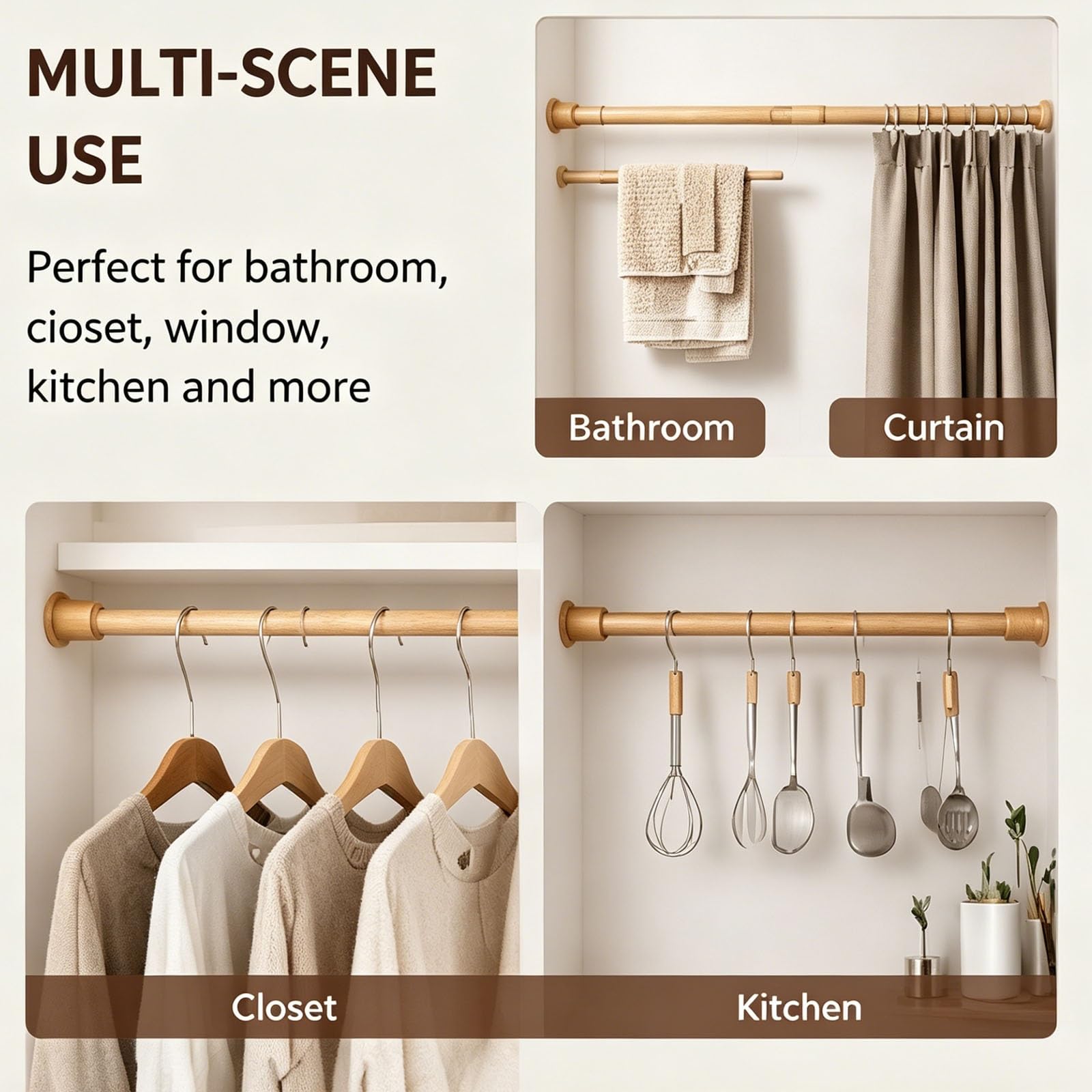 Shower Curtain Rods Tension, 7-47 In Adjustable Curtain Rod | Iron and Pvc Material, Load Capacity 8.8 Lbs，Anti Slip, No Drill for Kitchen, Bathroom, Cupboard(70-120cm/28-47in)