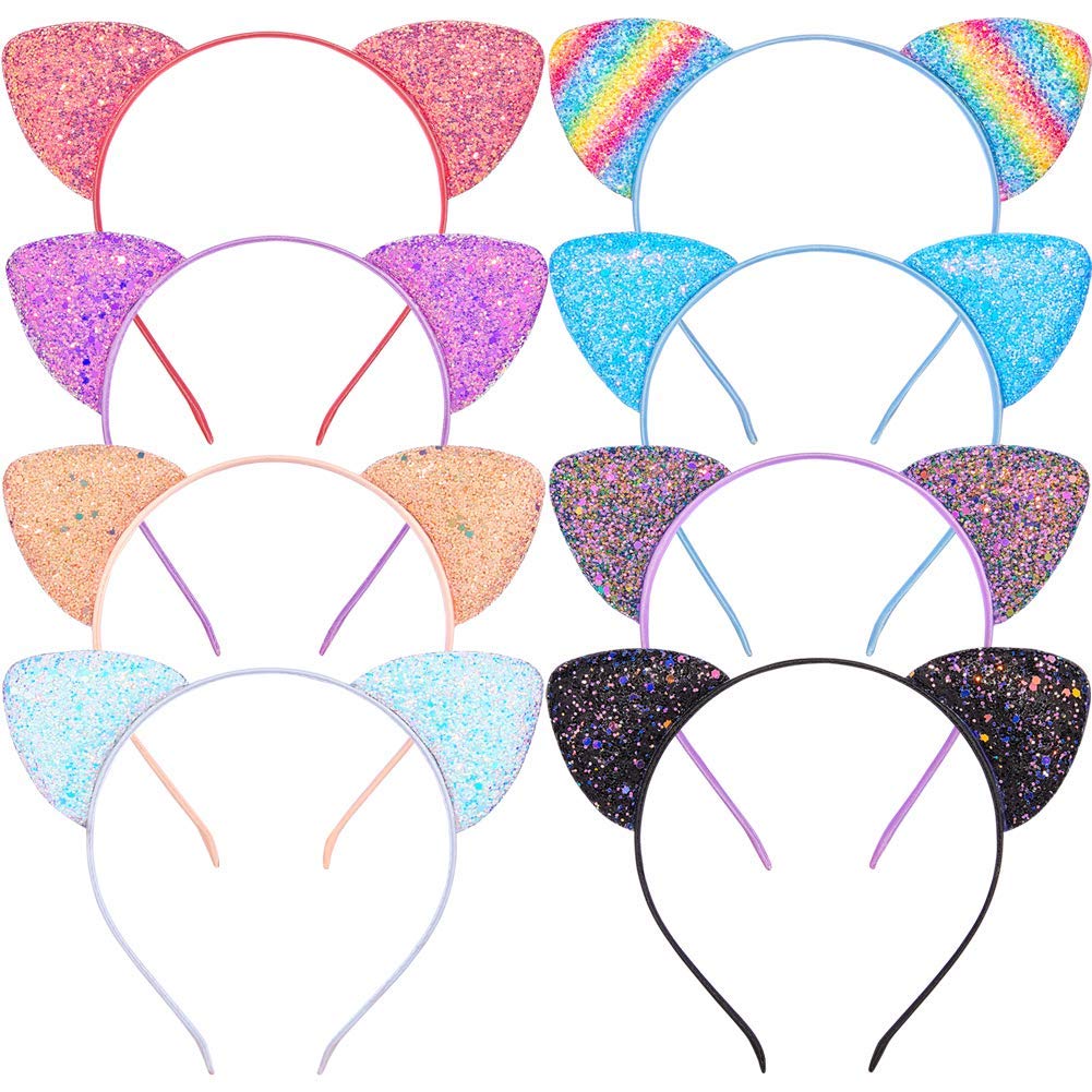 GenericAak Cat Ears Headband 6 Pcs Kitty Headband for Girls and Women Sparkly Glitter Hair Metal Hoop Shiny Hairbands Hair Accessories for Daily Wearing and Party Decoration