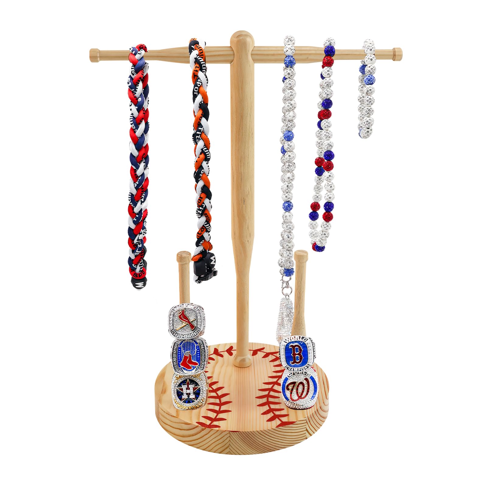 Wooden Baseball or Softball Drip Necklace Organizer Holder, Ring Holder