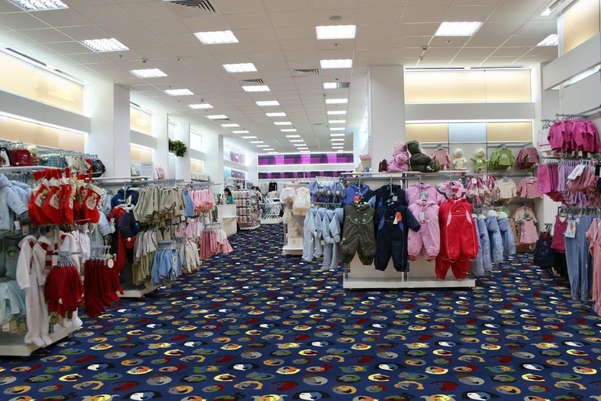 Joy Carpets Joyful Faces Rug, Blue, 5'4" x 7'8"