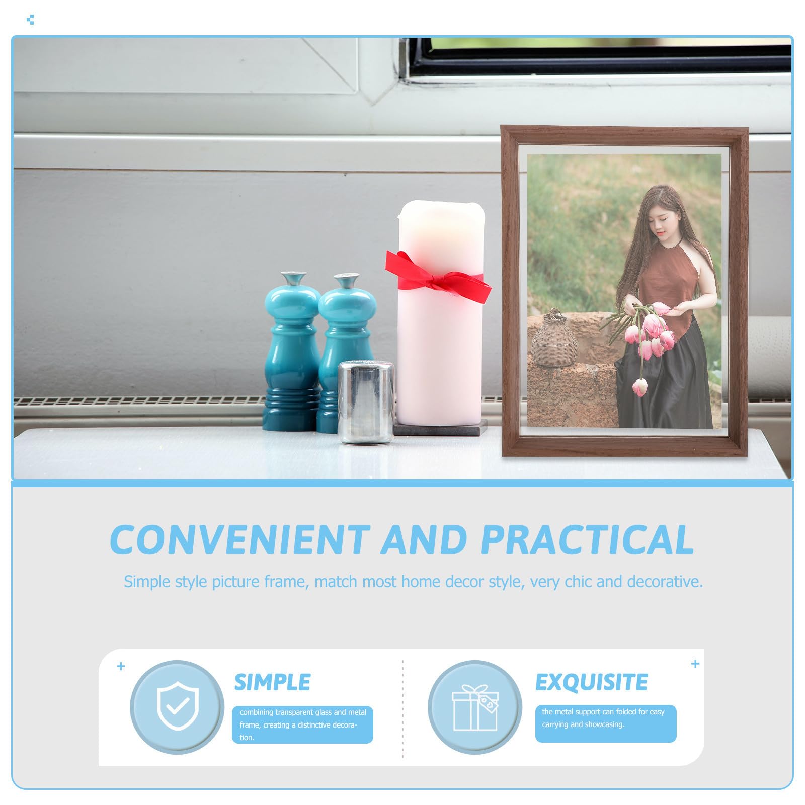 IMIKEYA Photograph Frame A4 in Legno Noce, Cornice Galleggiante Trasparente, Display Frame da Tavolo per Casa e Ufficio