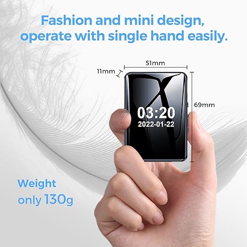 Miniatura 2 de Reproductor de MP3, exquisito mini diseño, pantalla de espejo táctil completa, sonido sin pérdidas, radio FM, tarjeta TF compatible, Bluetooth, para