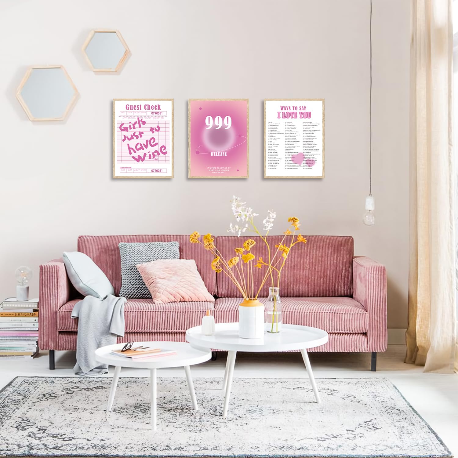 Kureful Rosa Leinwand-Wandkunst – Abstraktes Gemälde Für Teenager & Mädchen – 61 X 122 Cm
