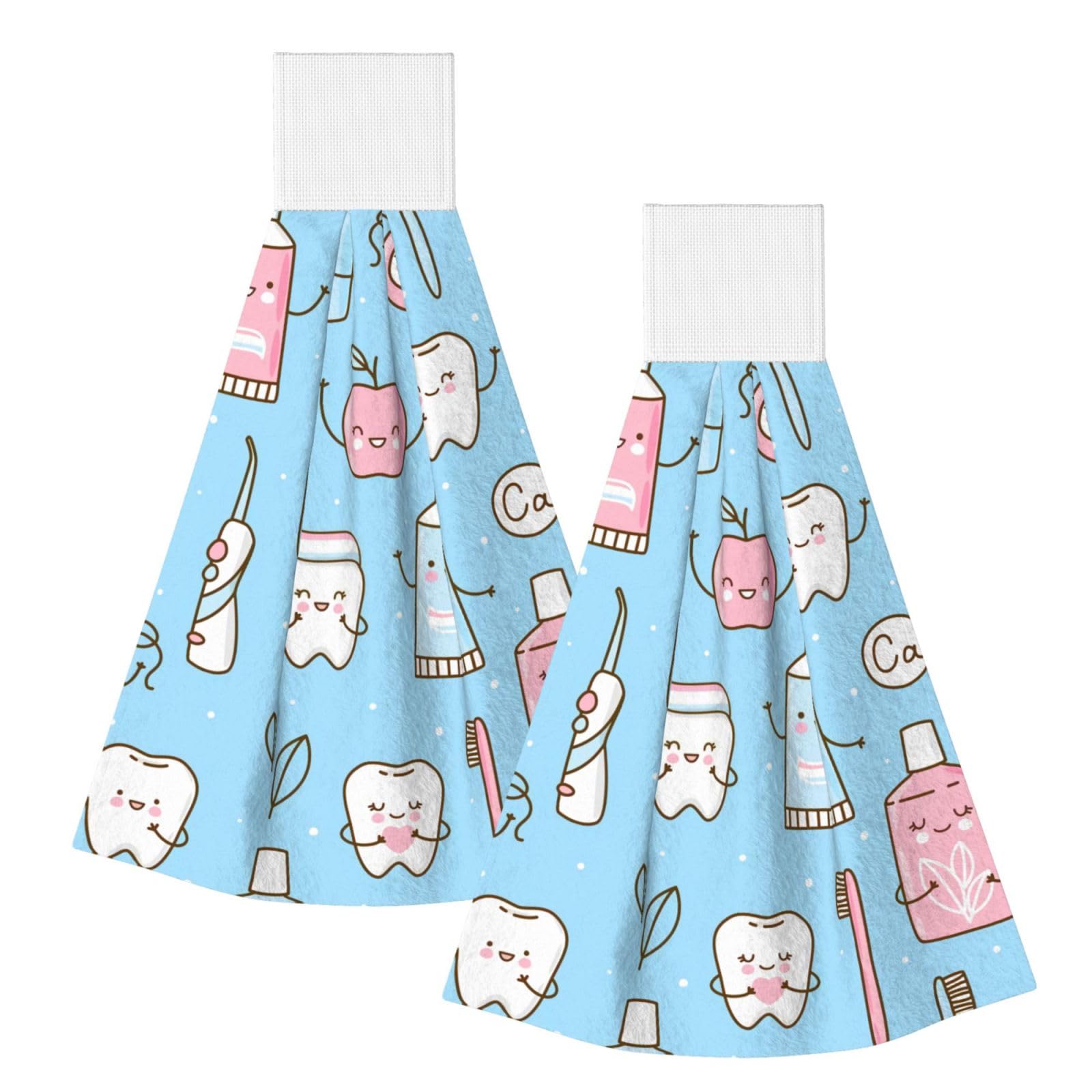 DOPKLNA Dentist Teeth Tooth Brushes, 2 Pcs Hanging Coral Fiber Hand Towels for Bathroom, Absorbent Kitchen Towels