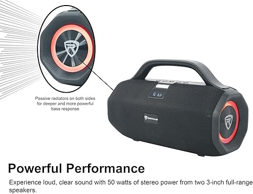 Miniatura 3 de Rockville SONIC-50L Altavoz Bluetooth portátil, sonido estéreo de 50 W, anillos LED duales, IPX5 resistente al agua, batería de hasta 24 horas, TWS,