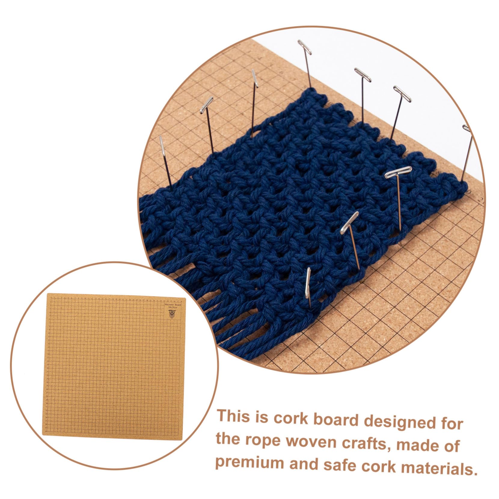 Mobestech Planche à Macramé en Liège avec Punaises en T pour Tissage, Tableau à Nœuds en Liège et Acier Inoxydable, Kit pour Fabriquer des Bracelets sur Mannequins et Tissus