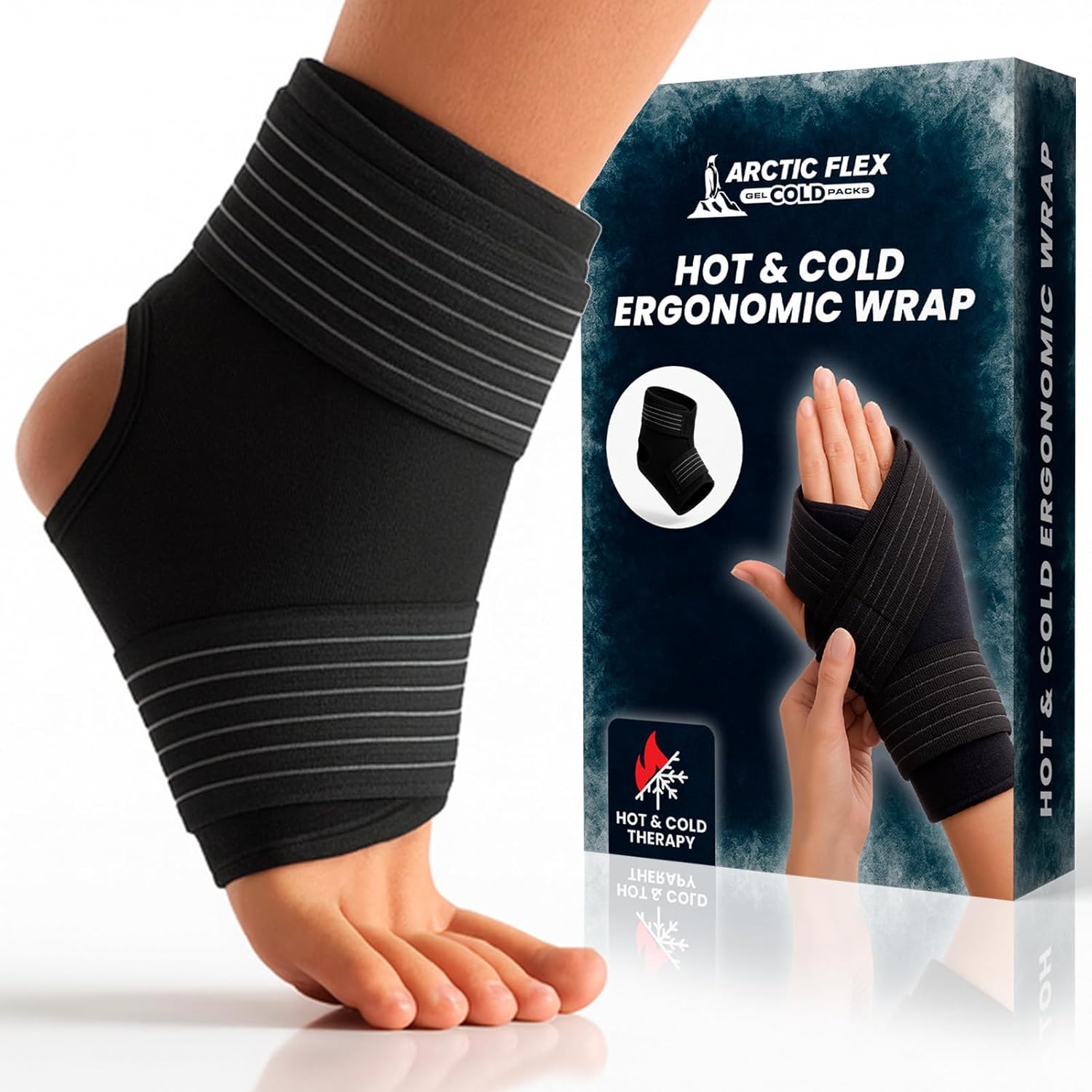 Arctic Flex Multi-Purpose Ice Pack Wrap - Reusable Gel Ice Packs for Ankle Injuries, Hot & Cold Compression Therapy for Pain Relief, Plantar Fasciitis, Achilles Tendonitis, Knee, Elbow & Hand Pain