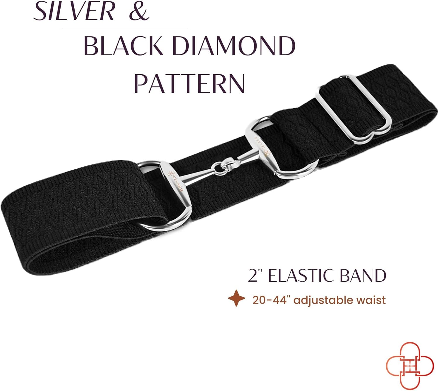 2-Inch Elastic Equestrian Belt Silver Snaffle Bit Buckle, Comfortable and Stretchable Horse Riding Accessory (Silver Buckle, Black Diamond Pattern Elastic Belt - 2 inch) - Image 2