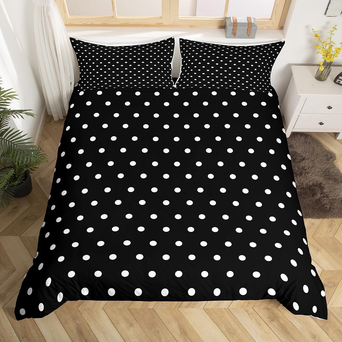 Feelyou Black White Bedding Set Queen Size Kids Polka Dots Comforter Cover for Boys Girls Teens Abstract Duvet Cover Breathable Soft Lightweight Microfiber Modern Room Decor