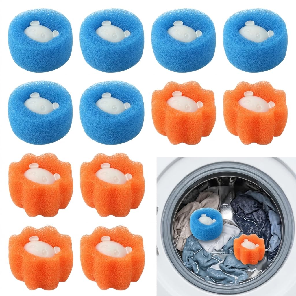 12PCS Pet Hair Remover Washing Machine, Cat Hair Remover Washing Machine, Washing Machine Hair Catcher, Pet Hair Catcher Washing Machine, Laundry Balls in Blue and Orange