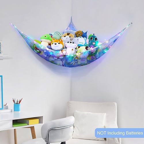 Miniatura 3 de FIOBEE Hamaca de animales de peluche, organizador de almacenamiento de juguetes con luz LED, red de almacenamiento de animales de peluche,