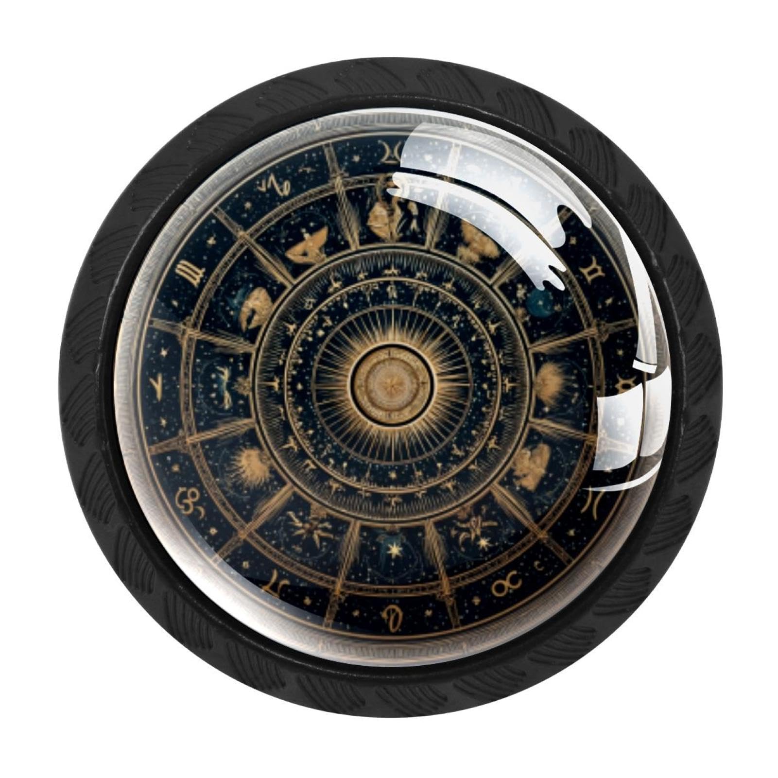 CHENZZZZ 4 Pack Cabinet Handles Black Zodiac Wheel Star Sign (1) Cabinet Knobs Draw