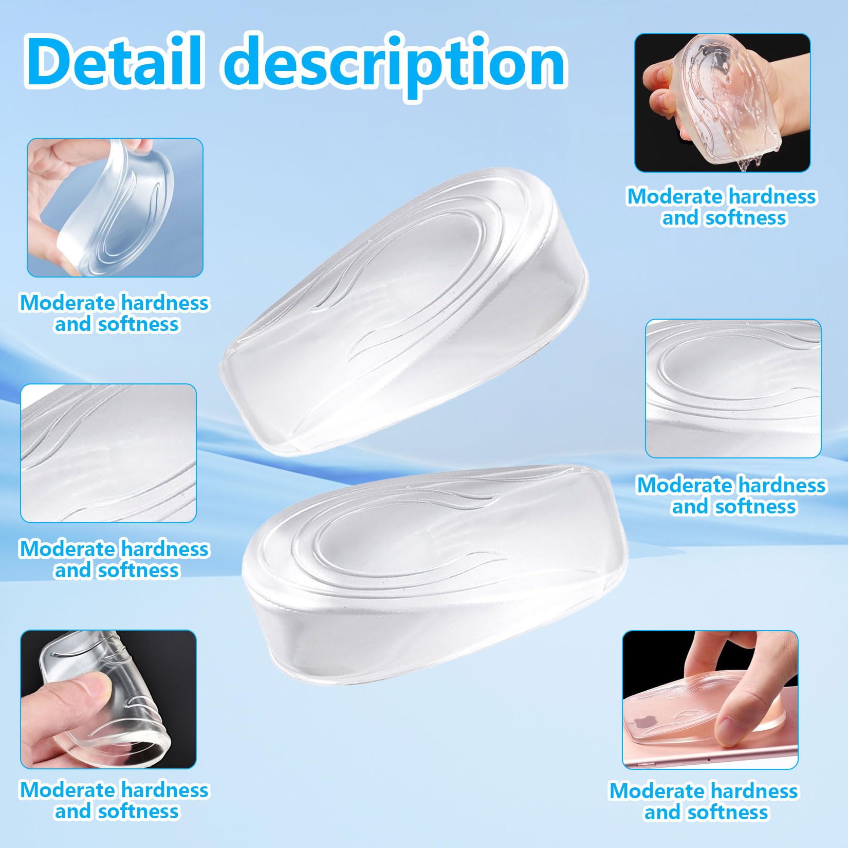 3 Paia Altezza Aumentando Tallone Solette, 1/2/3cm Rialzo Tallone per Scarpe, Solette Rialzate Donna, Talloniera di Silicone di Altezza Solettes + 1 Paio Cuscinetti per Tallones